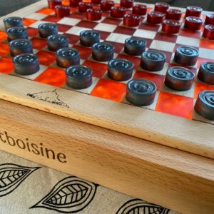 Plateau de Jeux de Dames sur coffre lumineux -Hêtre & résine