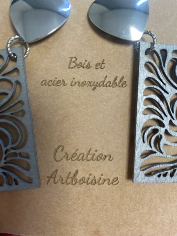 Boucles d'oreilles Clou Coeur Carré Argent – Image 2