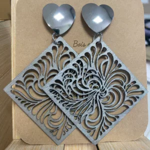Boucles d'oreilles Clou Coeur Carré Argent