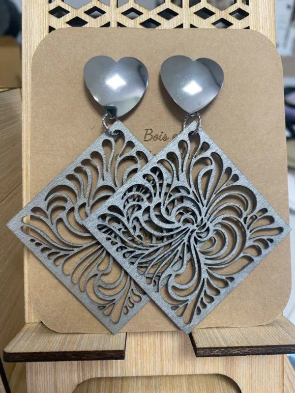 Boucles d'oreilles Clou Coeur Carré Argent