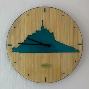 Horloge Murale en bois et résine - Mont Saint Michel bleu